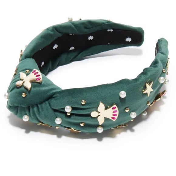 Lele Sadoughi Angel Bell Forest Green Velvet Embellished Headband NWT